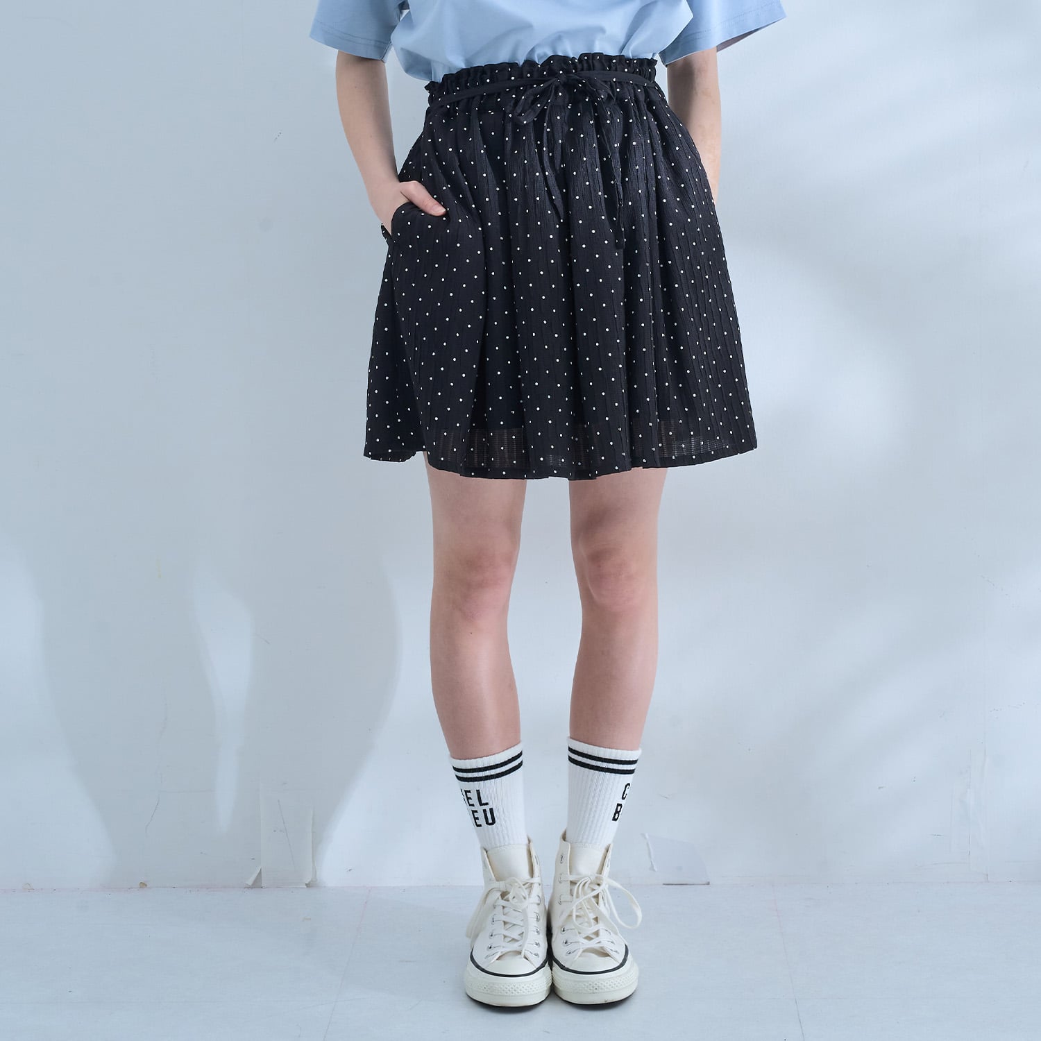 ポンポネットジュニア pom ponette junior ライン入りリブクルーソックス （黒） 黒