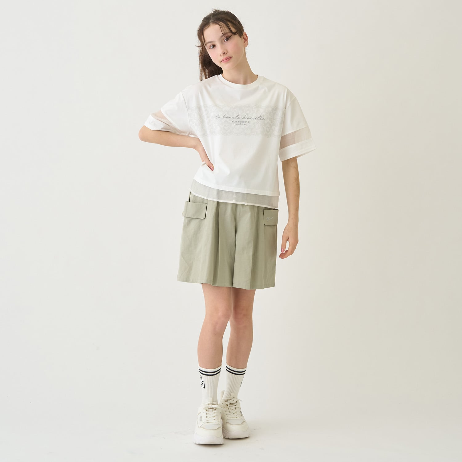 ポンポネットジュニア pom ponette junior ライン入りリブクルーソックス （黒） 黒