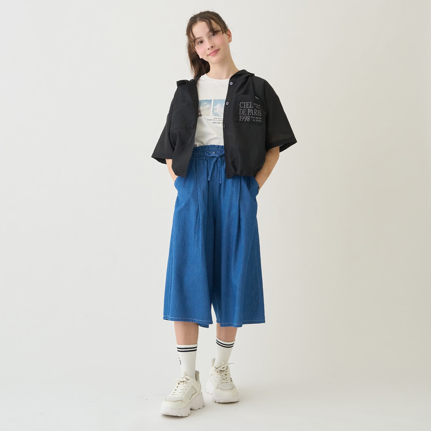 ポンポネットジュニア pom ponette junior ライン入りリブクルーソックス （黒） 黒