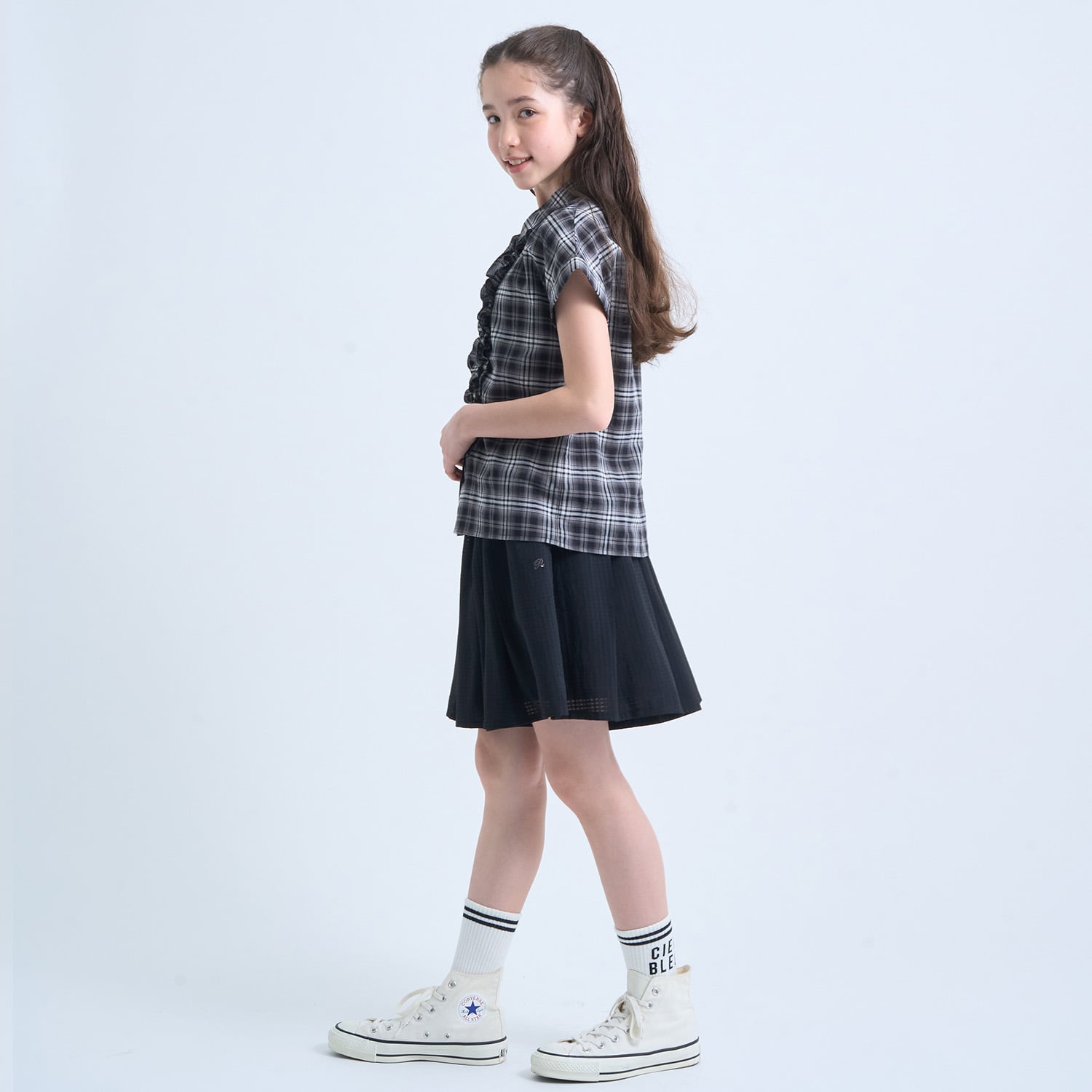 ポンポネットジュニア pom ponette junior ライン入りリブクルーソックス （黒） 黒