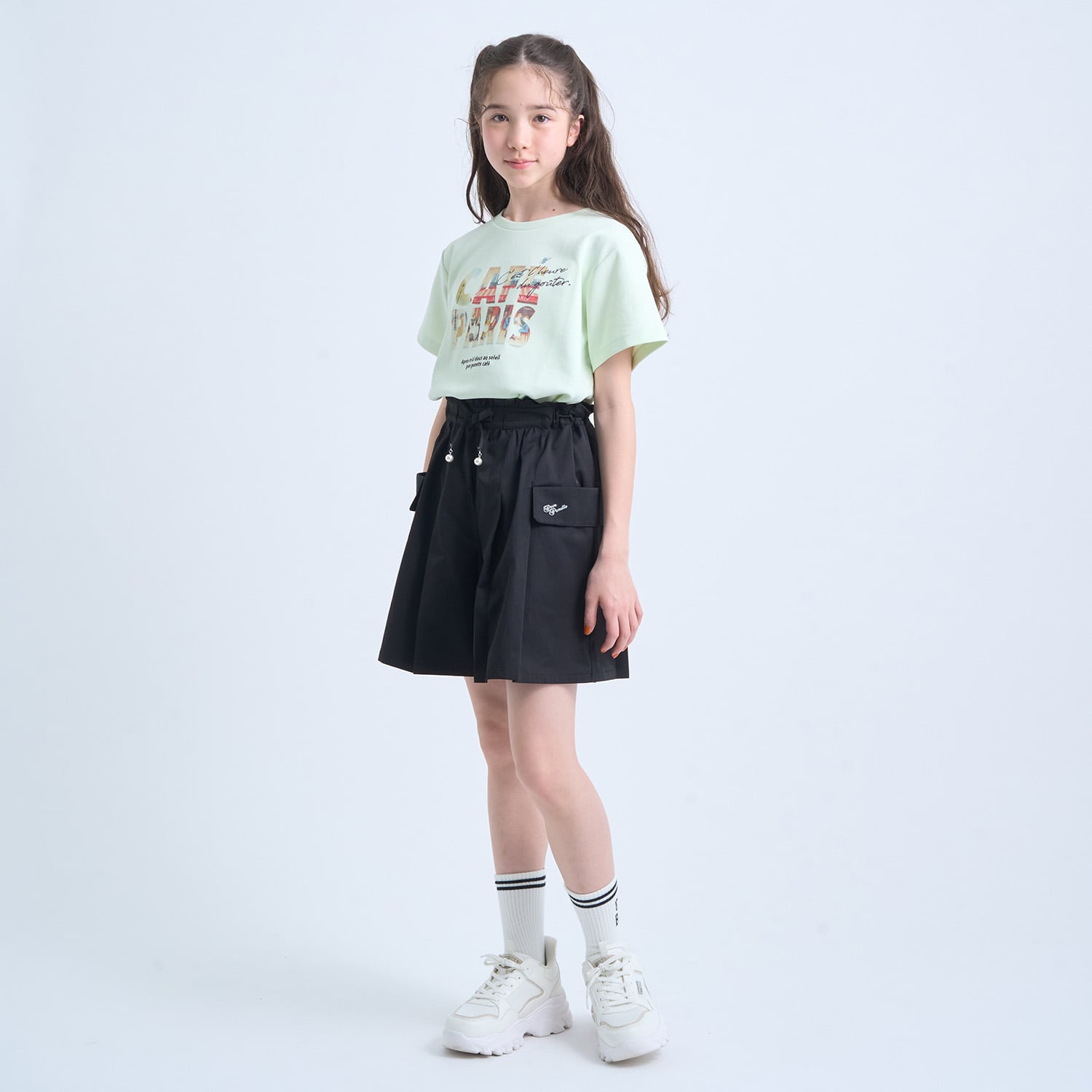 ポンポネットジュニア pom ponette junior ライン入りリブクルーソックス （黒） 黒