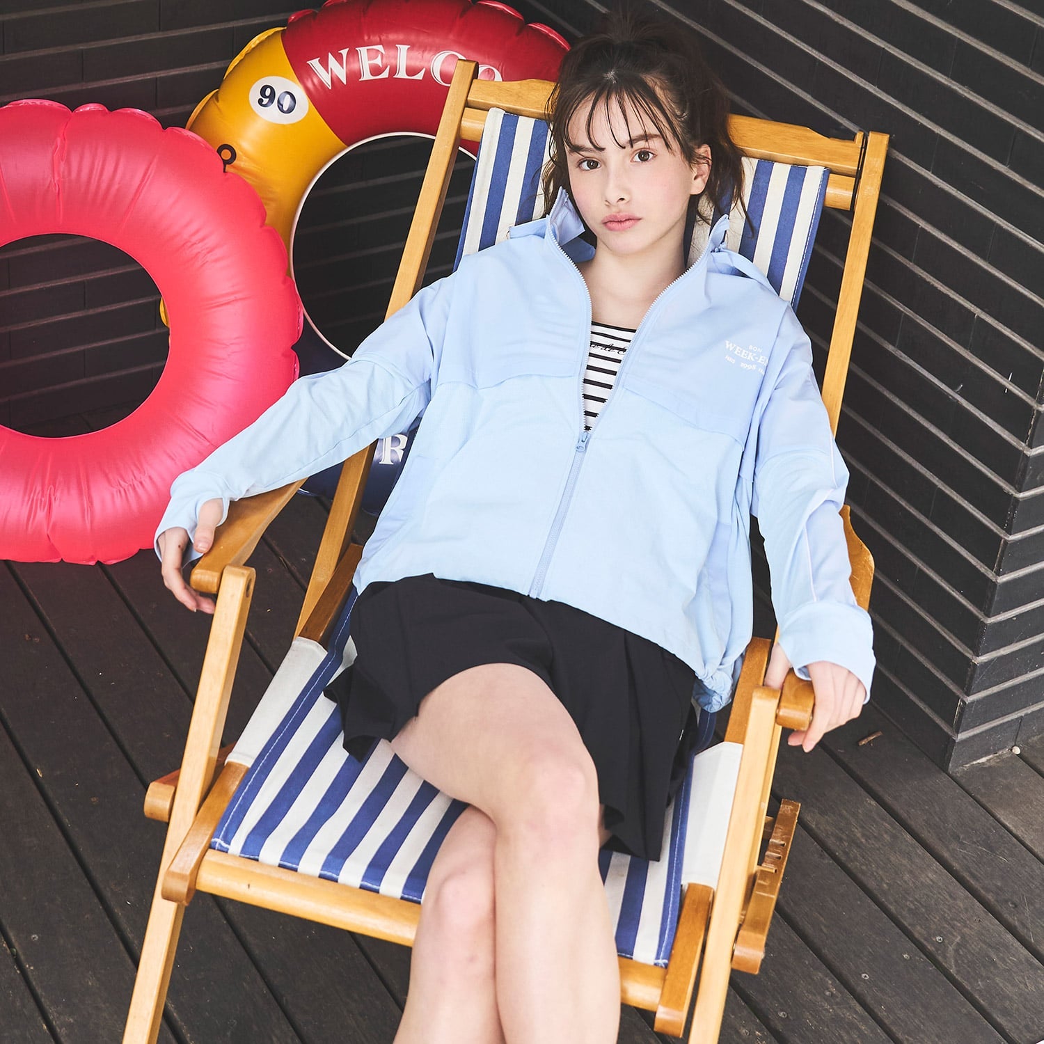 ポンポネットジュニア pom ponette junior 【SWIM】【UVカット】ラッシュガード （ブルー グレー） ブルー グレー