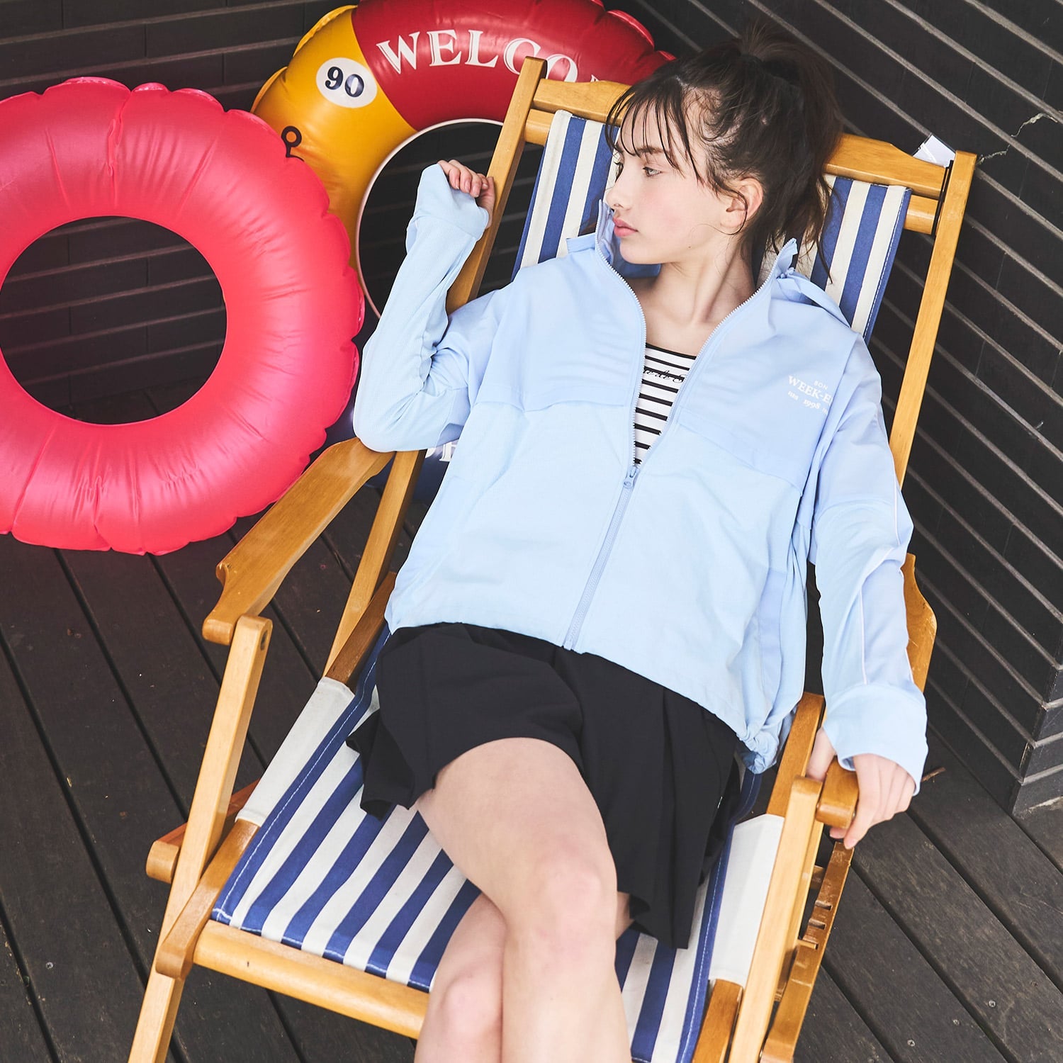 ポンポネットジュニア pom ponette junior 【SWIM】【UVカット】ラッシュガード （ブルー グレー） ブルー グレー