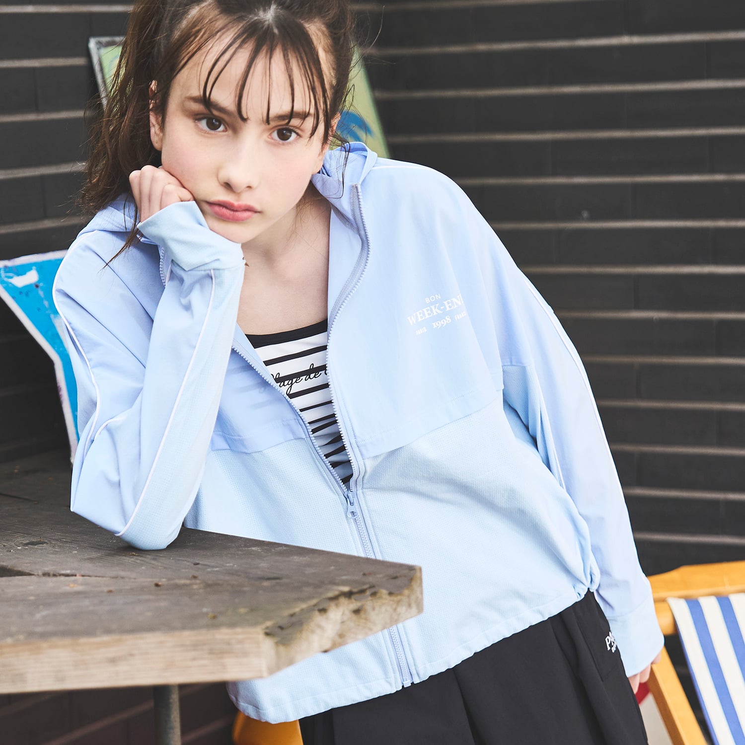 ポンポネットジュニア pom ponette junior 【SWIM】【UVカット】ラッシュガード （ブルー グレー） ブルー グレー