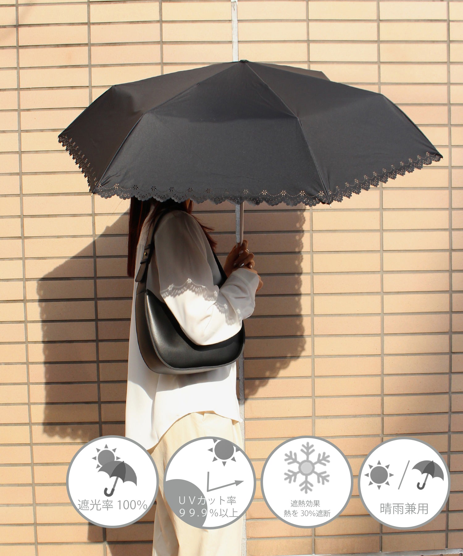 オールウェイグッドタイムニューベーシックストア ALWAYS GOOD TIME NEW BASIC STORE 【一級遮光・晴雨兼用】UV折りたたみ傘/日傘 フラワーヒートカット （ブラック） ブラック
