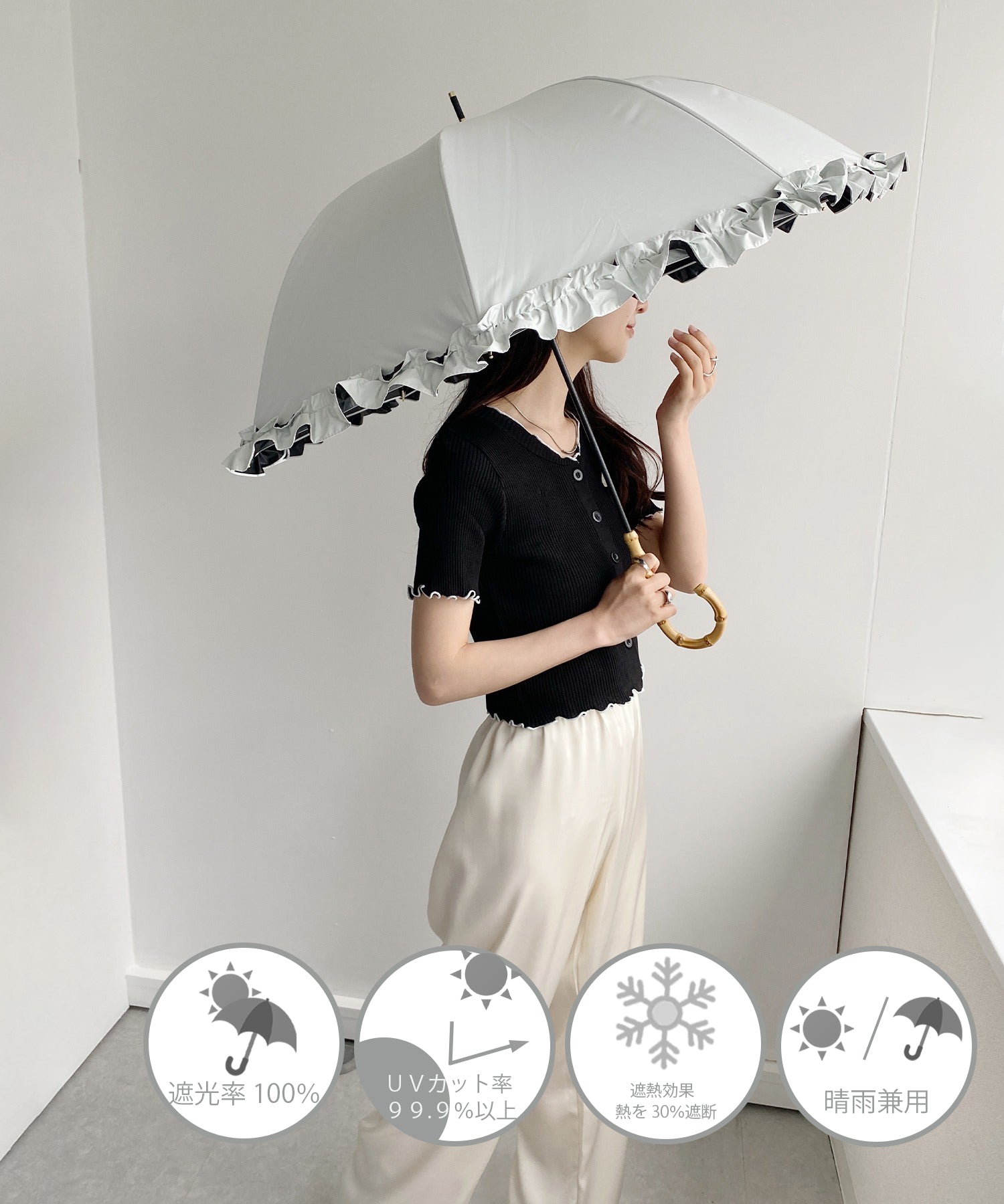オールウェイグッドタイムニューベーシックストア ALWAYS GOOD TIME NEW BASIC STORE 【一級遮光・晴雨兼用】別注 UVフリルドーム日傘 （アイボリー） アイボリー