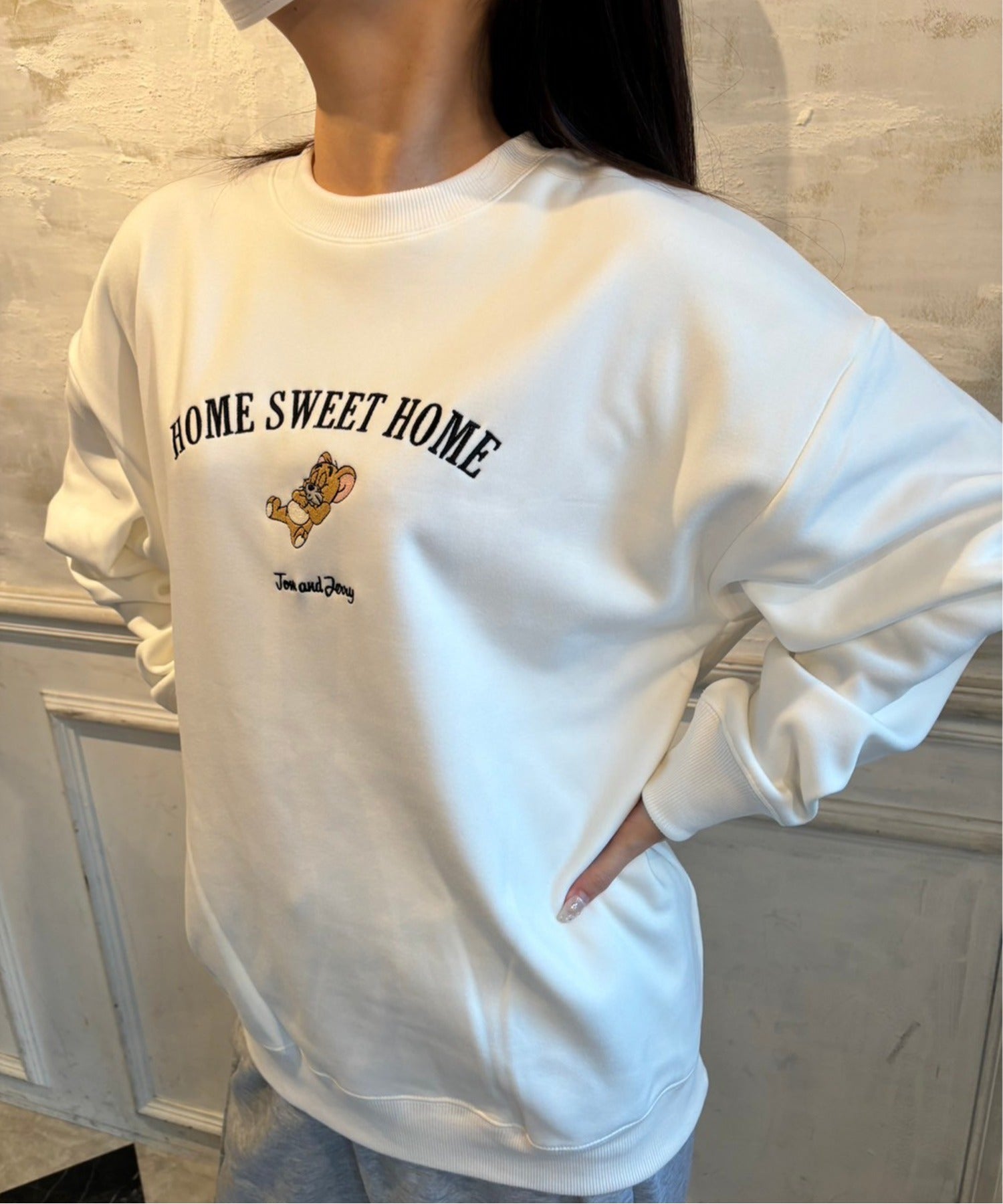 ALLWAY GOOD TIME NEW BASIC STORE 【TOM & JERRY】 Mochiri Ura Shaggy Embroidered BIG Crew Trainer