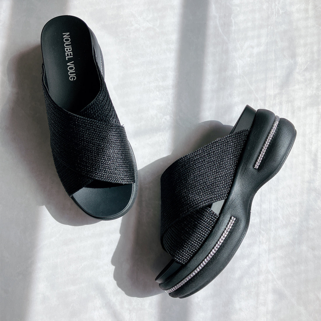 ヌーベル ヴォーグ リラックス Noubel Voug Relax 大人カラー 厚底 クロスデザインミュールサンダル （ブラック） ブラック