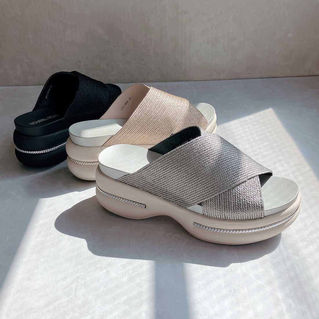 ヌーベル ヴォーグ リラックス Noubel Voug Relax 大人カラー 厚底 クロスデザインミュールサンダル （ブラック） ブラック