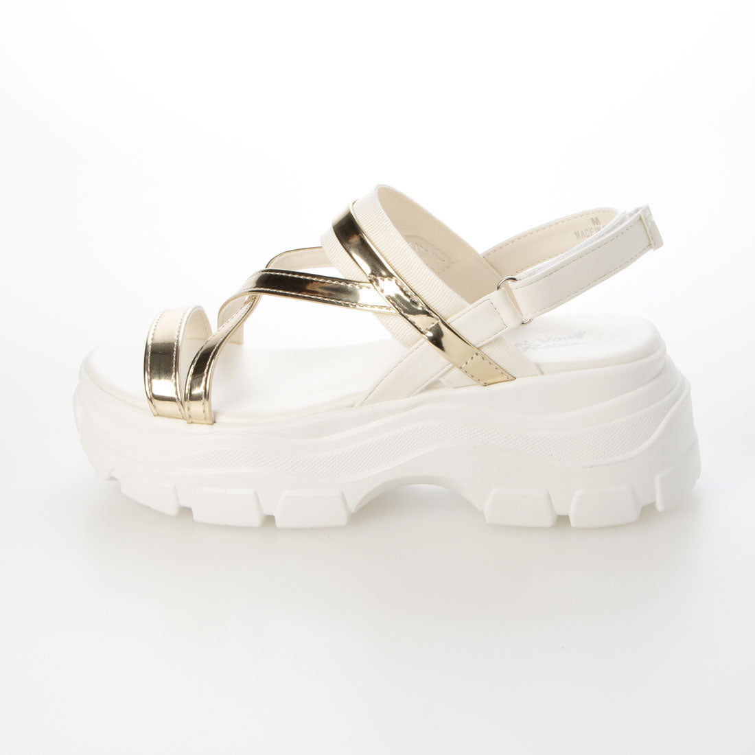 ヌーベル ヴォーグ リラックス Noubel Voug Relax ゴールドストラップボリュームソールスポーツサンダル （ホワイト） ホワイト