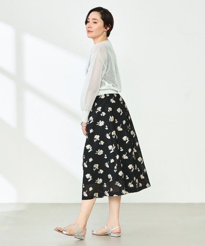 ノーリーズソフィー NOLLEY'S sophi ラメフラワージャガードフレアSK （ブラック・グレー系1） ブラック・グレー系1