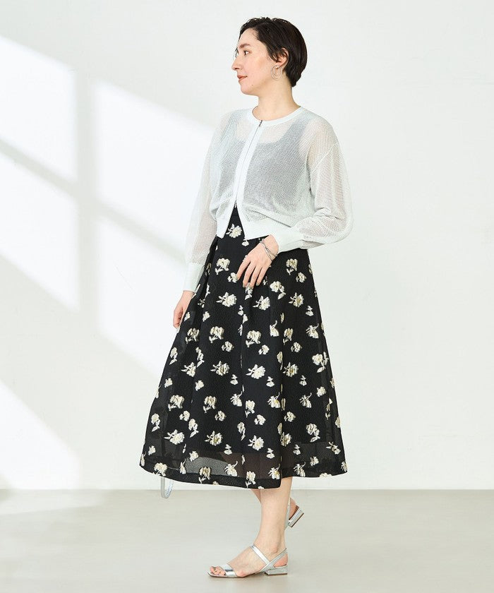 ノーリーズソフィー NOLLEY'S sophi ラメフラワージャガードフレアSK （ブラック・グレー系1） ブラック・グレー系1