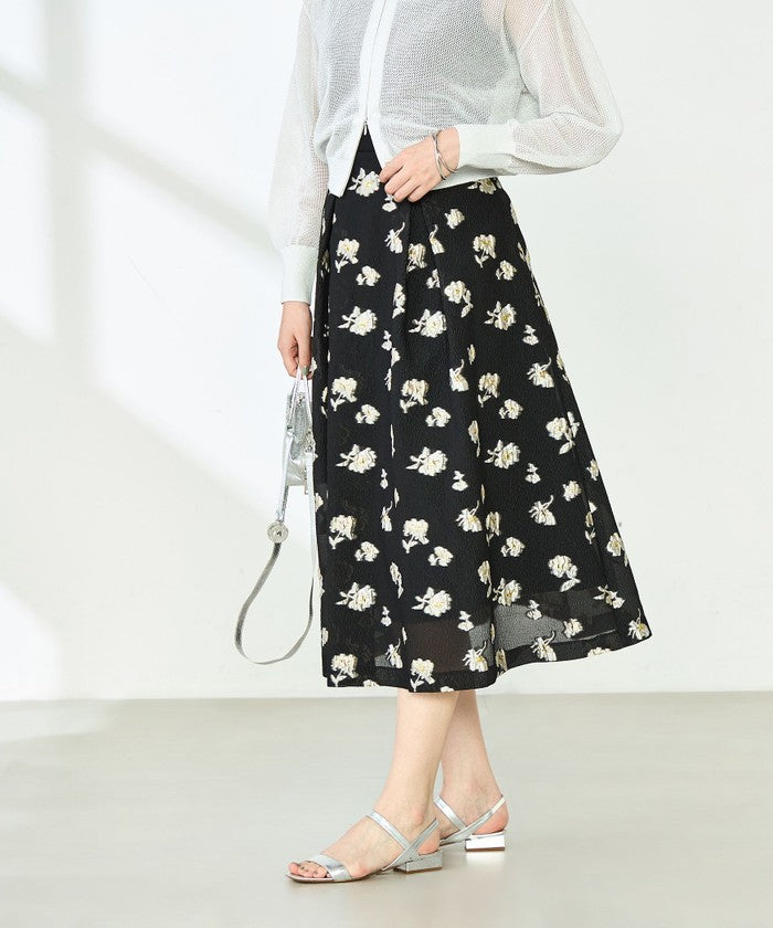 ノーリーズソフィー NOLLEY'S sophi ラメフラワージャガードフレアSK （ブラック・グレー系1） ブラック・グレー系1