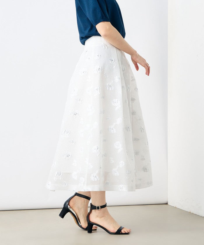 ノーリーズソフィー NOLLEY'S sophi ラメフラワージャガードフレアSK （ブラック・グレー系1） ブラック・グレー系1