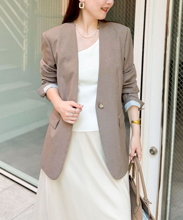 ノーリーズソフィー NOLLEY'S sophi ソフトシャンブレーノーカラーJK （カーキ） カーキ