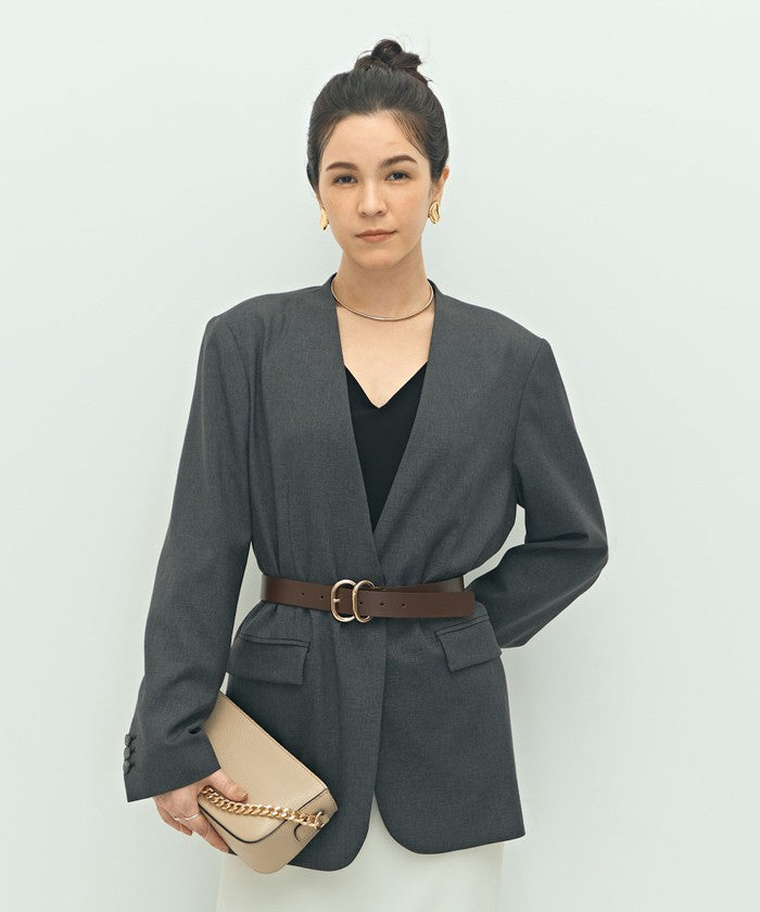 ノーリーズソフィー NOLLEY'S sophi ソフトシャンブレーノーカラーJK （カーキ） カーキ