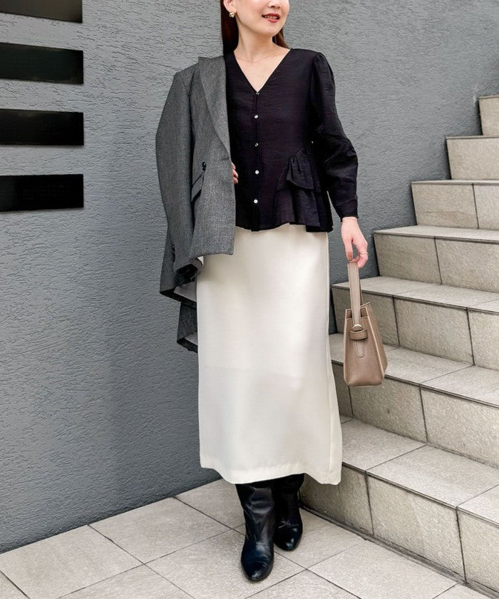 ノーリーズソフィー NOLLEY'S sophi 《セットアップ対応》ウォッシャブルダブルサテンイージースカート （ネイビー） ネイビー