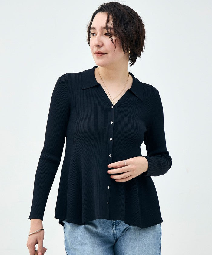 ノーリーズソフィー NOLLEY'S sophi リブフレアスキッパーポロ衿C/D （サックス） サックス