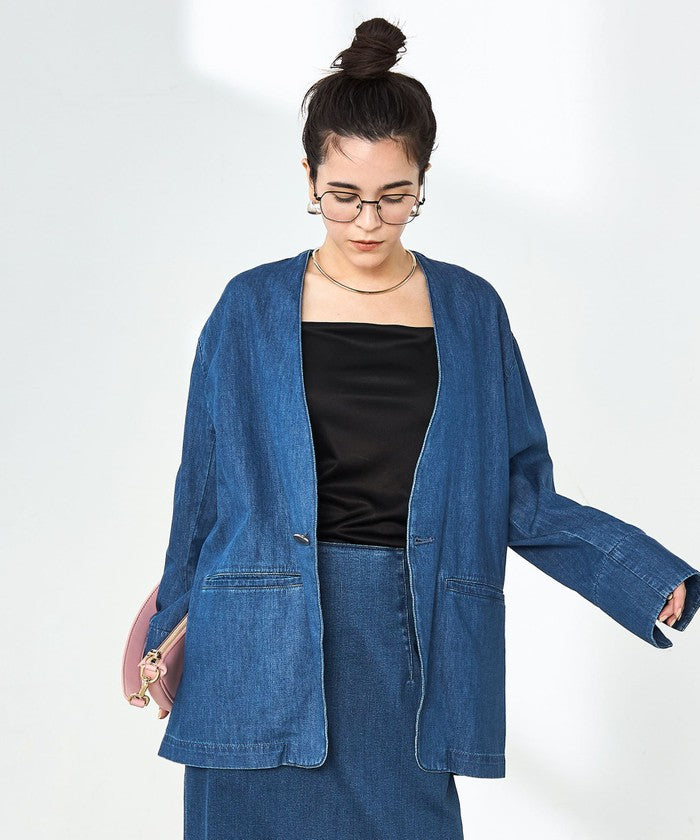 リエミラー Rie Miller 【RM denim】刺繍入りジャケット風デニムシャツ （インディゴブルー） インディゴブルー