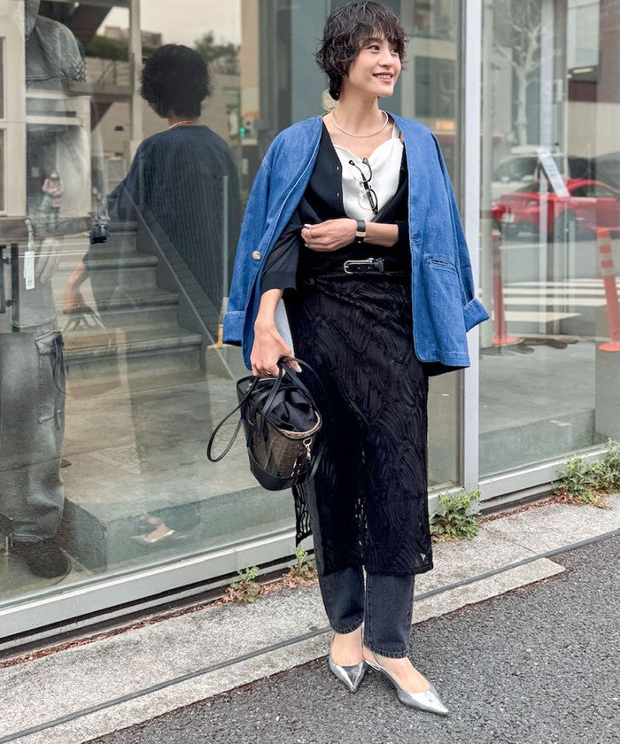 リエミラー Rie Miller 【RM denim】刺繍入りジャケット風デニムシャツ （インディゴブルー） インディゴブルー