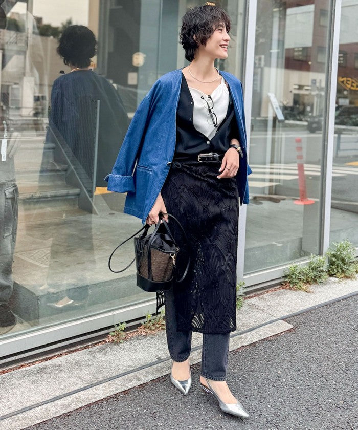 リエミラー Rie Miller 【RM denim】刺繍入りジャケット風デニムシャツ （インディゴブルー） インディゴブルー