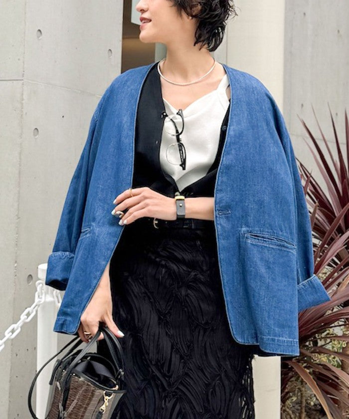 リエミラー Rie Miller 【RM denim】刺繍入りジャケット風デニムシャツ （インディゴブルー） インディゴブルー