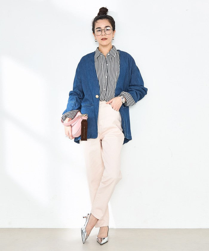 リエミラー Rie Miller 【RM denim】刺繍入りジャケット風デニムシャツ （インディゴブルー） インディゴブルー