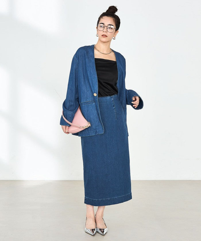 リエミラー Rie Miller 【RM denim】刺繍入りジャケット風デニムシャツ （インディゴブルー） インディゴブルー