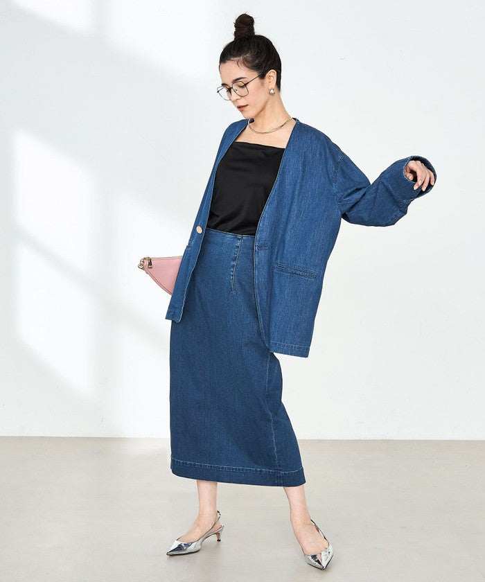リエミラー Rie Miller 【RM denim】刺繍入りジャケット風デニムシャツ （インディゴブルー） インディゴブルー