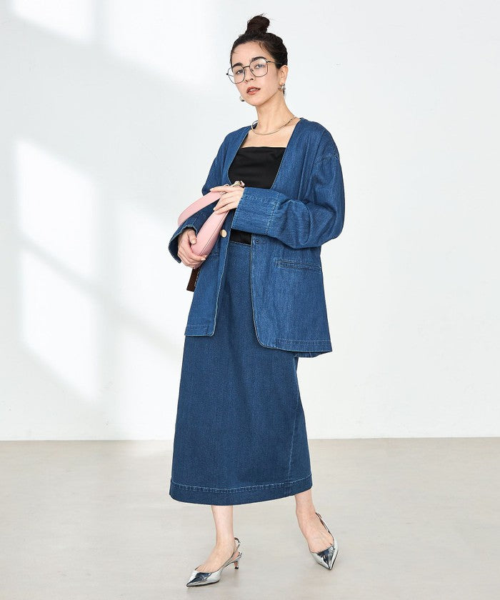 リエミラー Rie Miller 【RM denim】刺繍入りジャケット風デニムシャツ （インディゴブルー） インディゴブルー