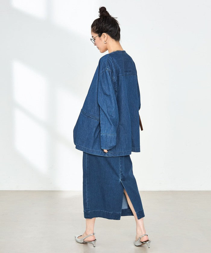 リエミラー Rie Miller 【RM denim】刺繍入りジャケット風デニムシャツ （インディゴブルー） インディゴブルー