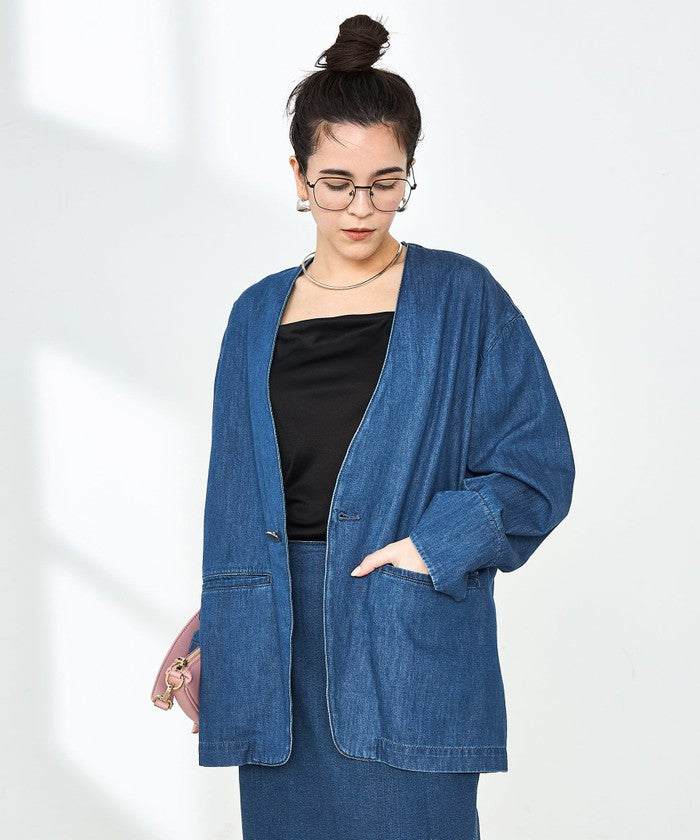 リエミラー Rie Miller 【RM denim】刺繍入りジャケット風デニムシャツ （インディゴブルー） インディゴブルー