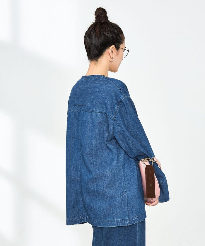 リエミラー Rie Miller 【RM denim】刺繍入りジャケット風デニムシャツ （インディゴブルー） インディゴブルー