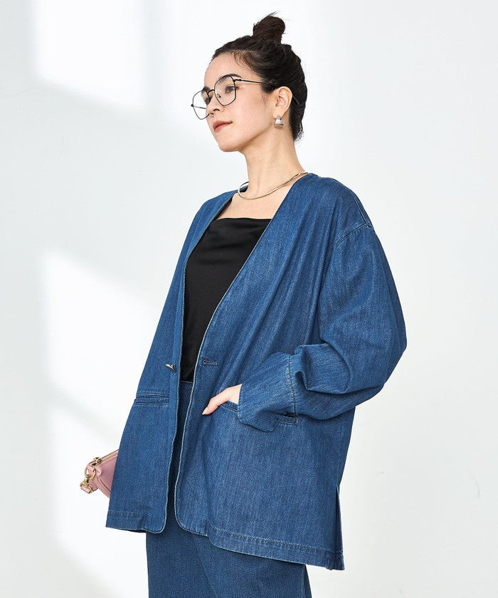 リエミラー Rie Miller 【RM denim】刺繍入りジャケット風デニムシャツ （インディゴブルー） インディゴブルー