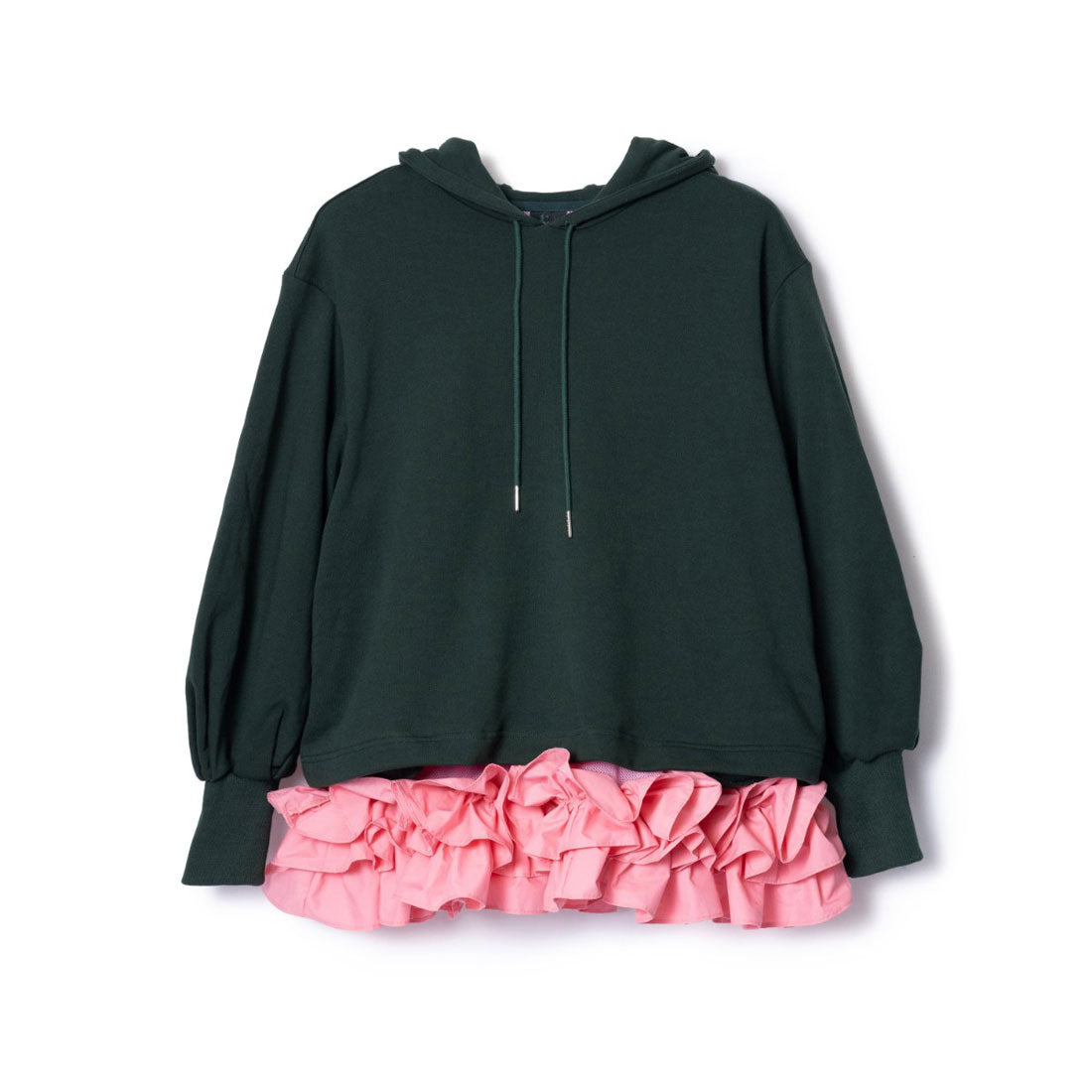 ノントーキョー NON TOKYO フリル ヘム スウェット フーディー（FRILL HEM SWEAT HOODIE） （GREEN x PINK） GREEN x PINK