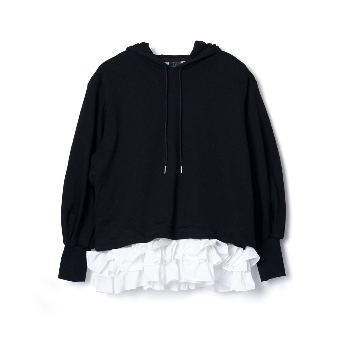ノントーキョー NON TOKYO フリル ヘム スウェット フーディー（FRILL HEM SWEAT HOODIE） （BLACK x WHITE） BLACK x WHITE
