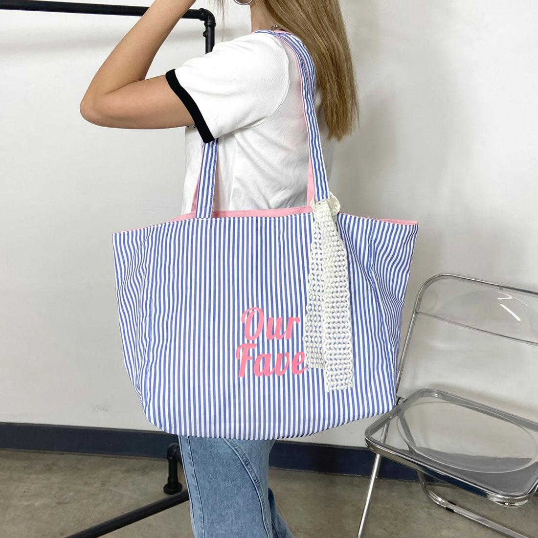 ノンヘッジ non-hedge ストライプキャンバスリバーシブルトートバッグ （ブルー） ブルー