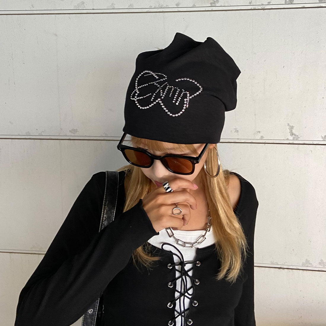 ノンヘッジ non-hedge ストーンモチーフビーニー （チャコール） チャコール