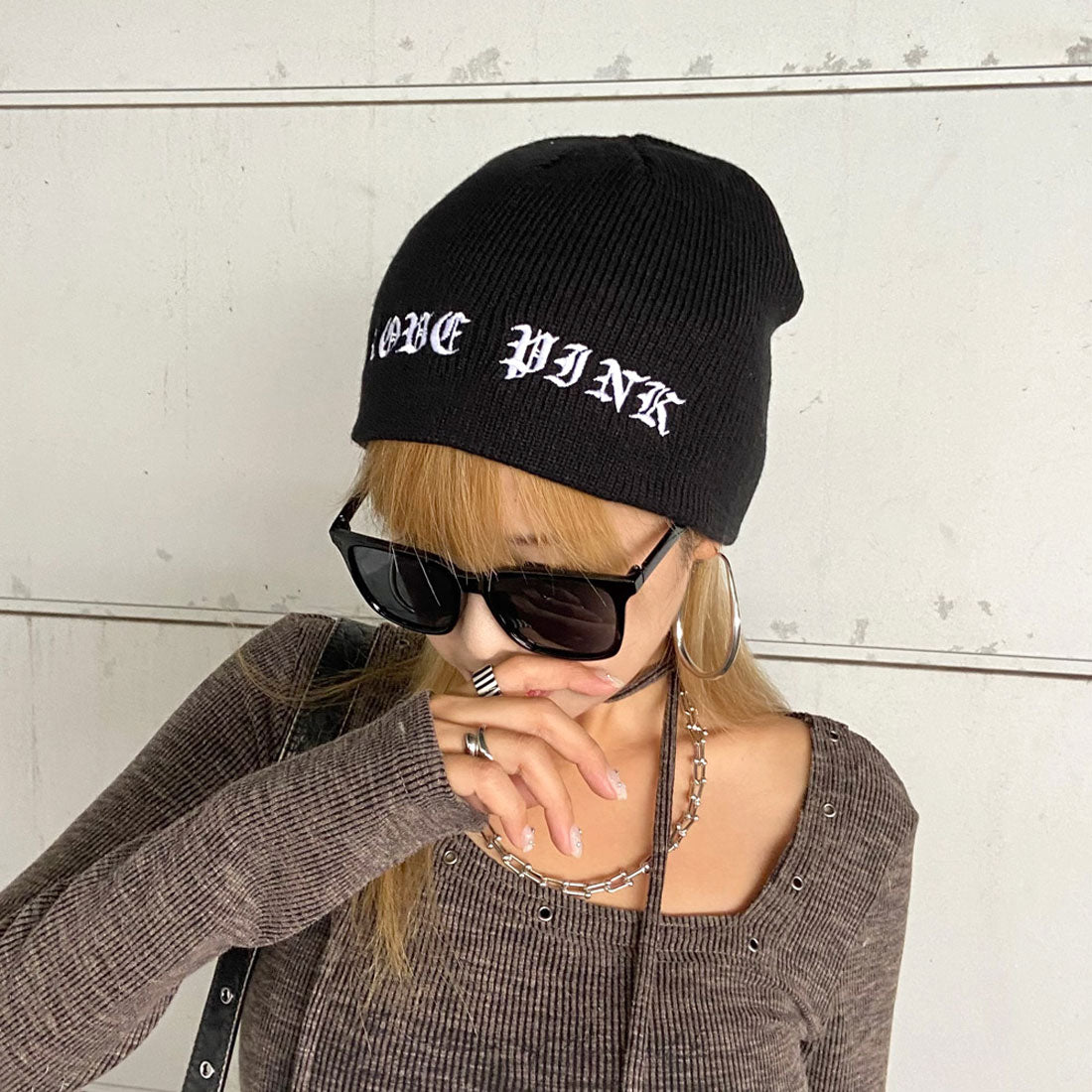 ノンヘッジ non-hedge ハナモジ刺繍ビーニー （ブラウン） ブラウン