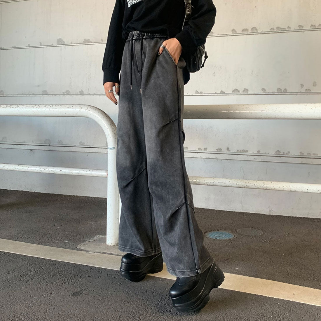 ノンヘッジ non-hedge ブリーチカットワイドパンツ （ブラック） ブラック