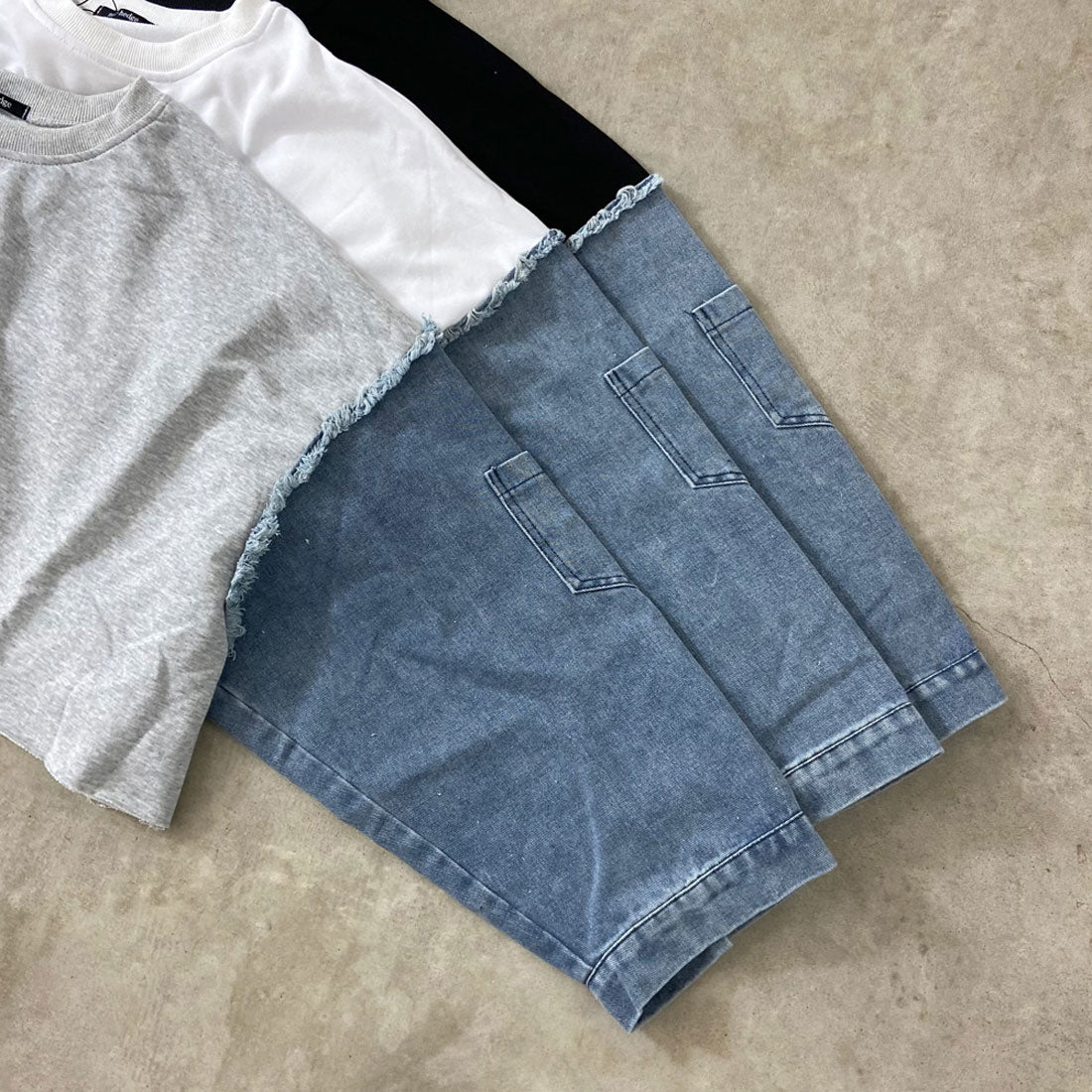 ノンヘッジ non-hedge デニム切替ショートトップス （グレー） グレー