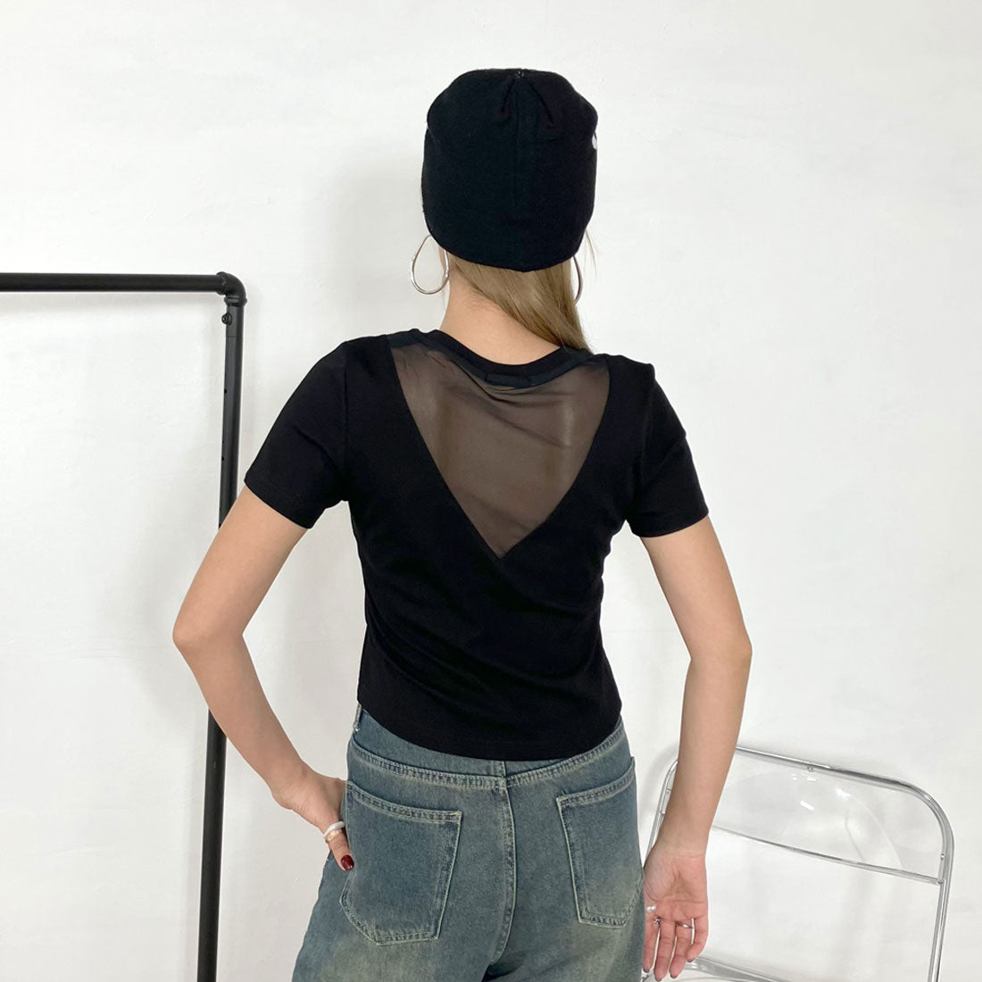 ノンヘッジ non-hedge 刺繍ロゴバックシアーTシャツ （ブラック） ブラック