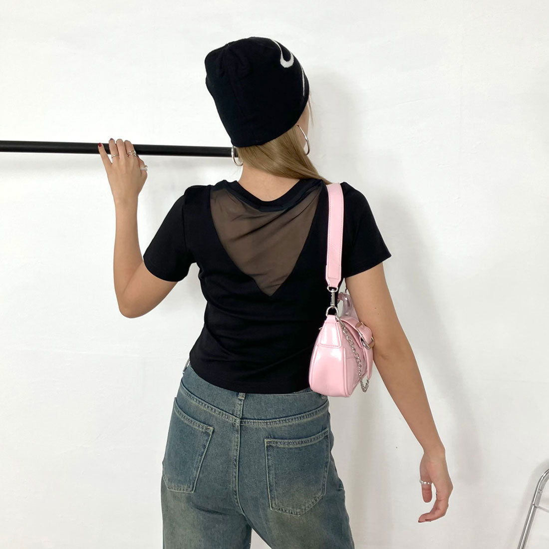 ノンヘッジ non-hedge 刺繍ロゴバックシアーTシャツ （ブラック） ブラック