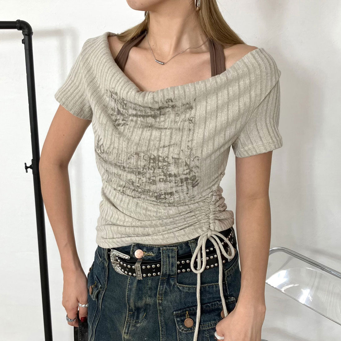 ノンヘッジ non-hedge アンサンブル風ロゴサイドドロストトップス （ブラック） ブラック