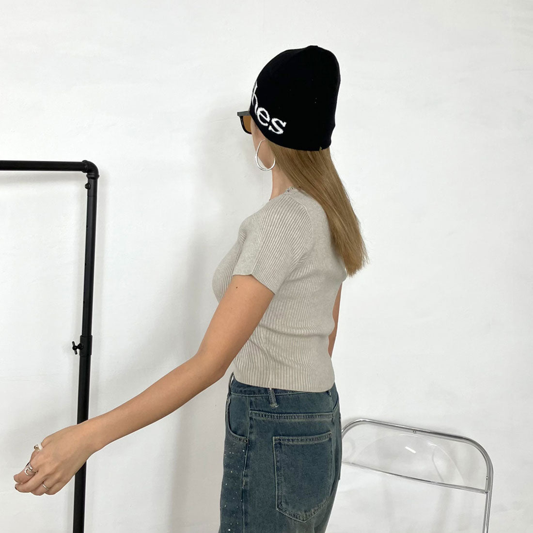 ノンヘッジ non-hedge スクエアリブニットT （チャコール） チャコール