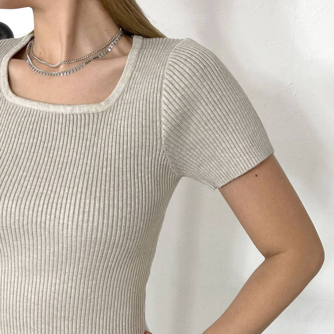 ノンヘッジ non-hedge スクエアリブニットT （チャコール） チャコール