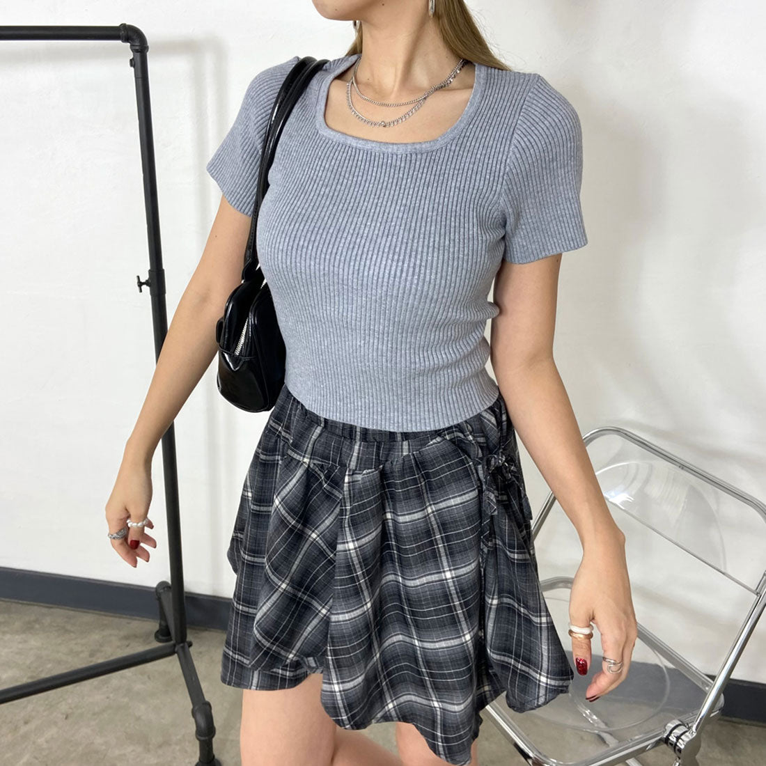 ノンヘッジ non-hedge スクエアリブニットT （チャコール） チャコール