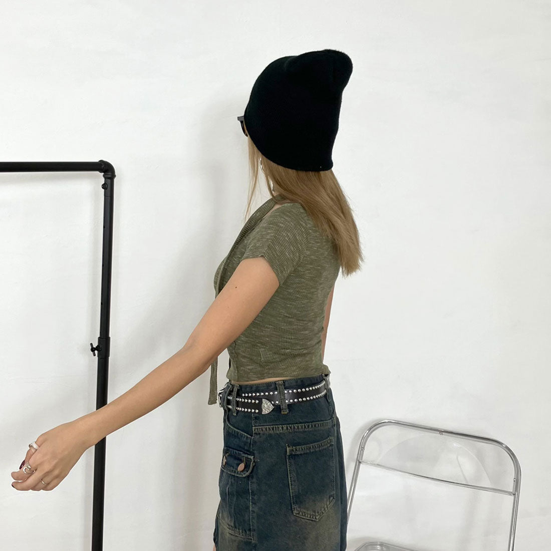 ノンヘッジ non-hedge ミックスニットソーチョーカー付き （ブラック） ブラック