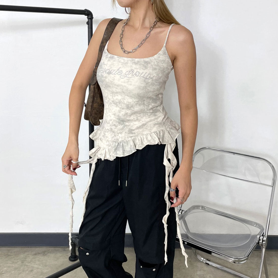 ノンヘッジ non-hedge ストーンロゴアシメトップス （チャコール） チャコール