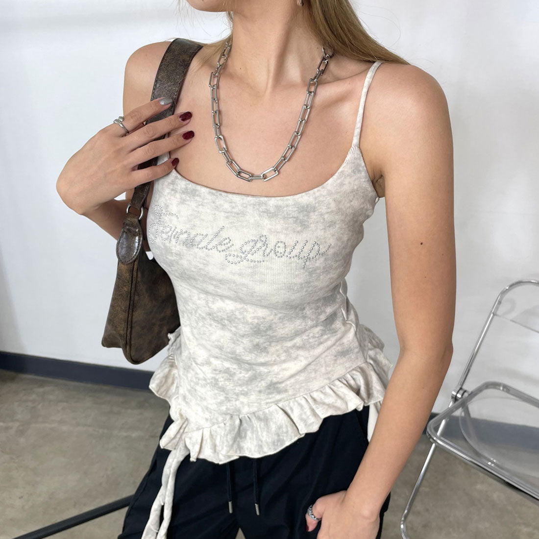 ノンヘッジ non-hedge ストーンロゴアシメトップス （チャコール） チャコール